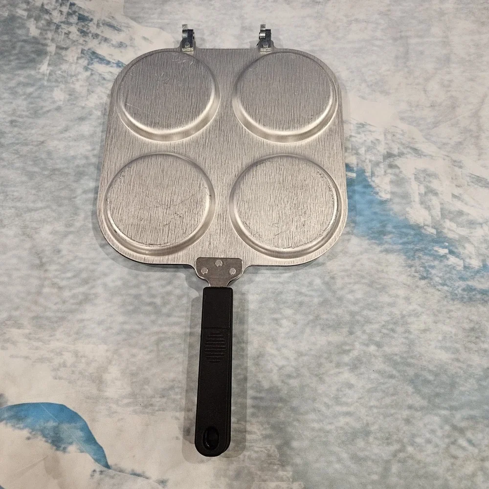 Vintage Hinged‎ Pancake Griddle Pan 4 Slot Aluminum Nonstick Stovetop 10
